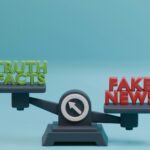 a scale with the words fake news on it